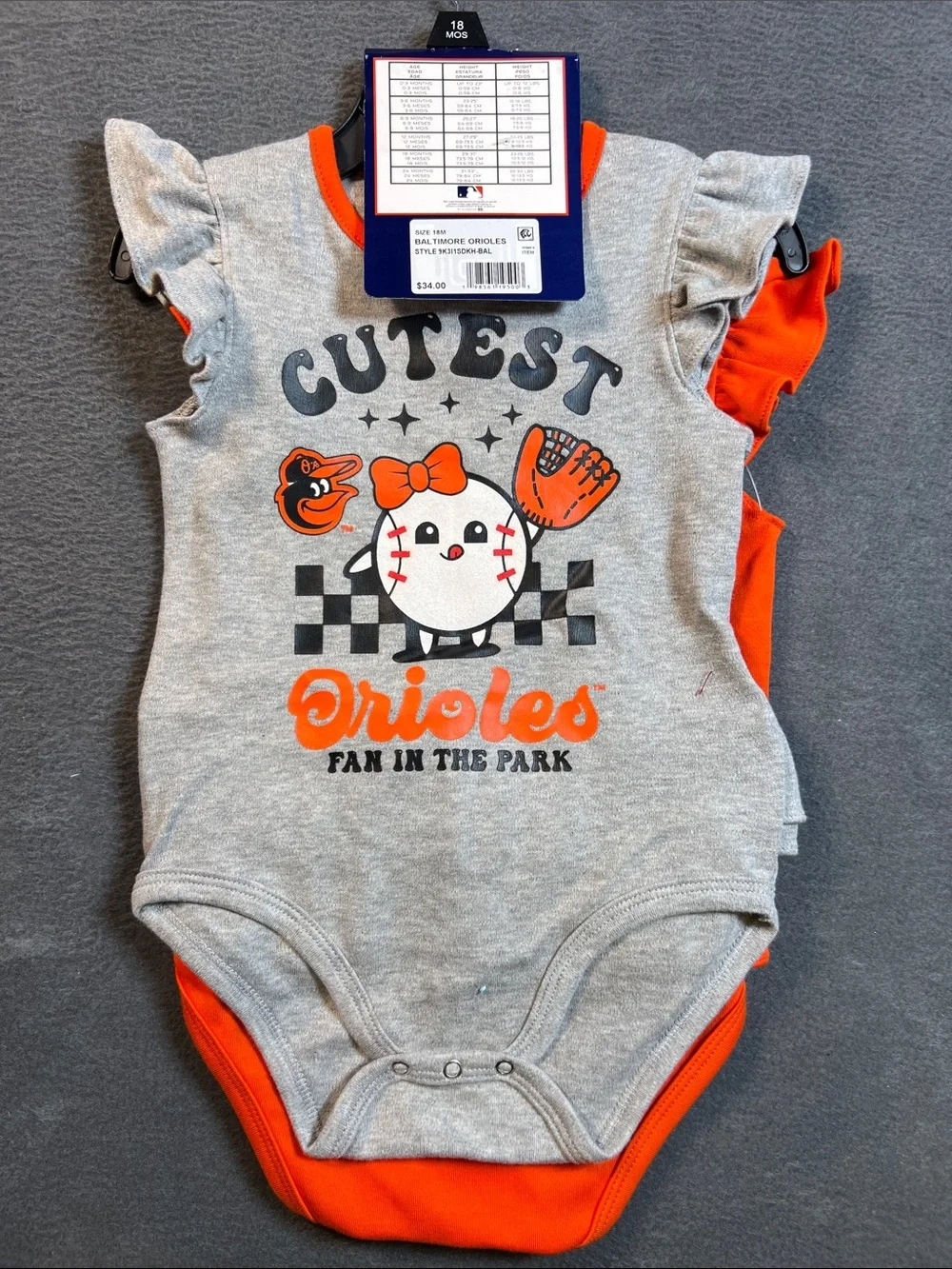 MLB Baltimore Orioles Orange 'Cutest' Baby One-Piece Bodysuit